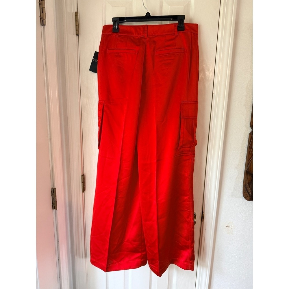 Lauren Ralph Lauren Satin Charmeuse Wide-Leg Cargo Pants Bright‎ Vermilion 8 - Picture 3 of 3